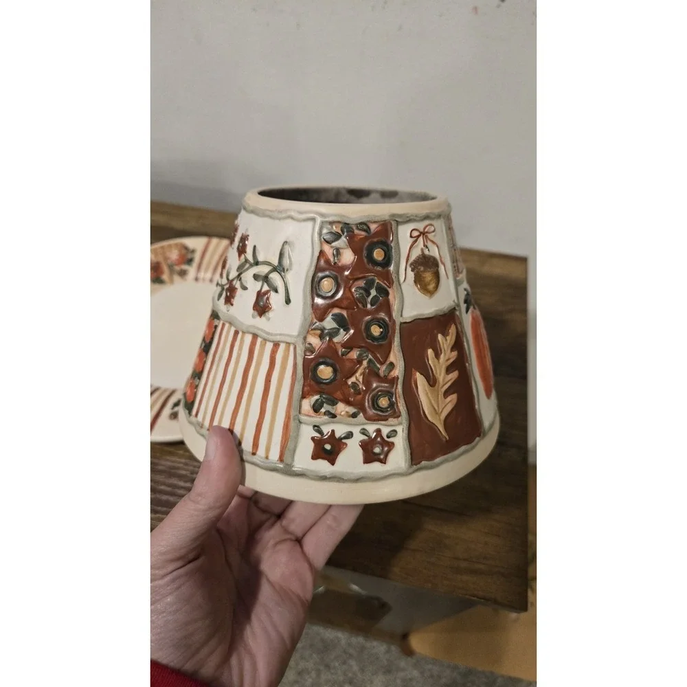 Vtg Yankee Candle Autumn HTF Ceramic Shade Plate Set Pumpkins Acorns Flowers